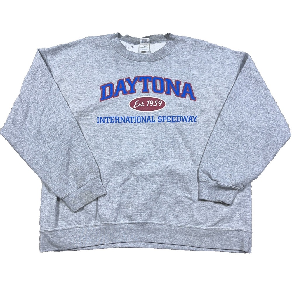 Vintage Daytona Speedway Sweatshirt Men XL Gray Crewneck Sweater Nascar Y2K‎ 00s